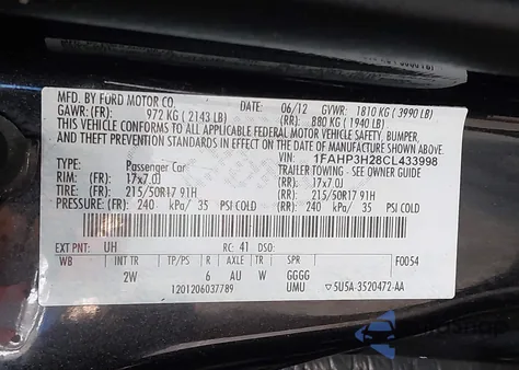 2012 Ford Focus Sel из США, поврежденный, VIN 1FAHP3H28CL433998